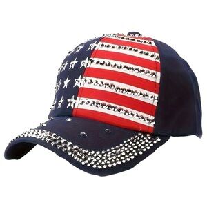 🇺🇸 Hat OS Patriotic Rhinestones Red White Blue Cap